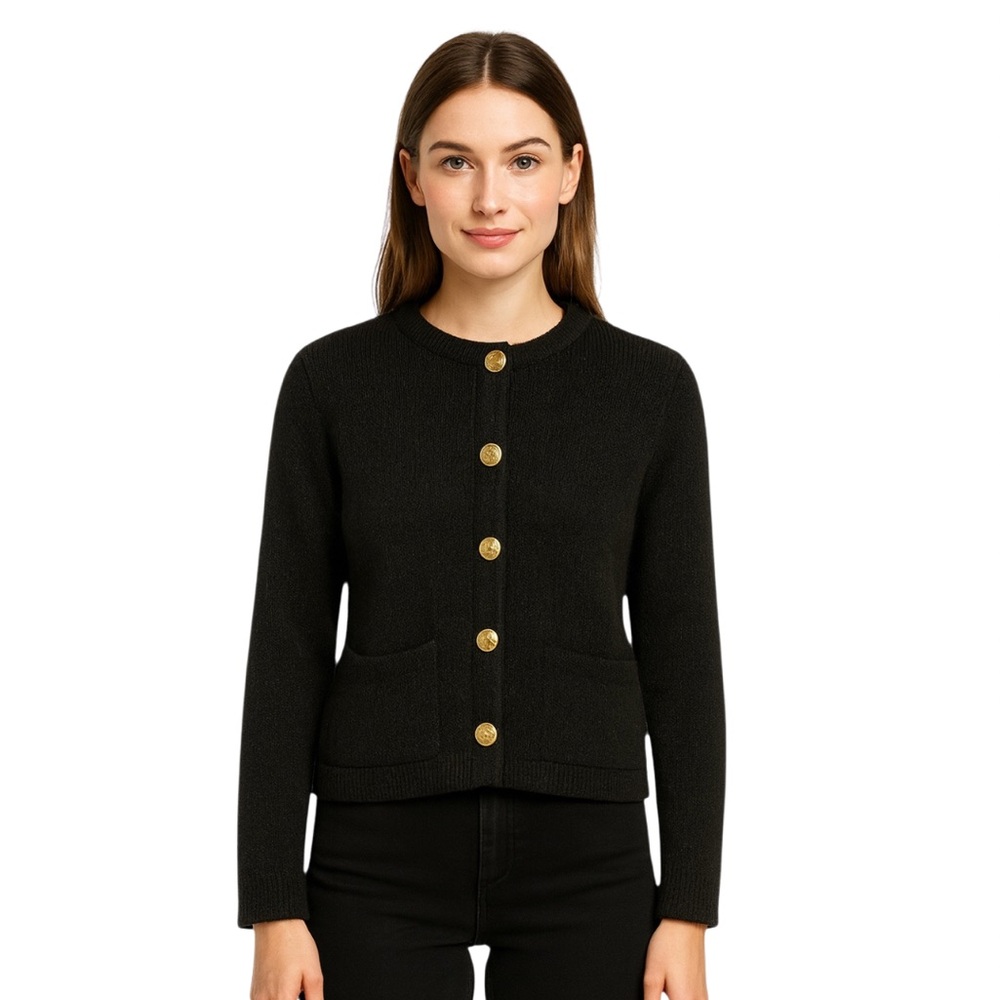 ZARA Charcoal Wool Blend Knit Cardigan with Gold Buttons Size Small